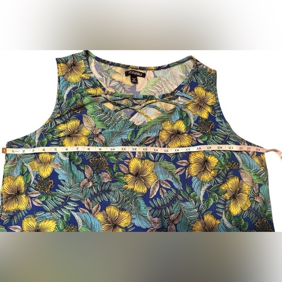 Roz & Ali Blue Green Sleeveless Tank Top Tropical Print - Picture 5 of 6